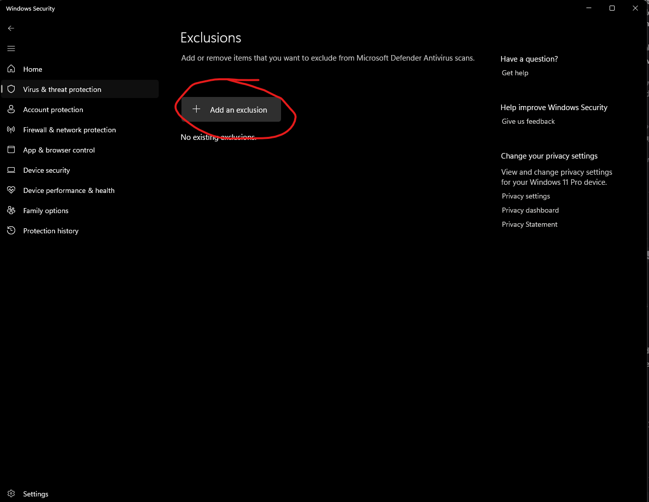 Add an Exclusion