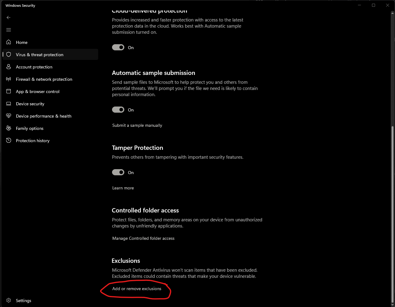 Add or Remove Exclusions