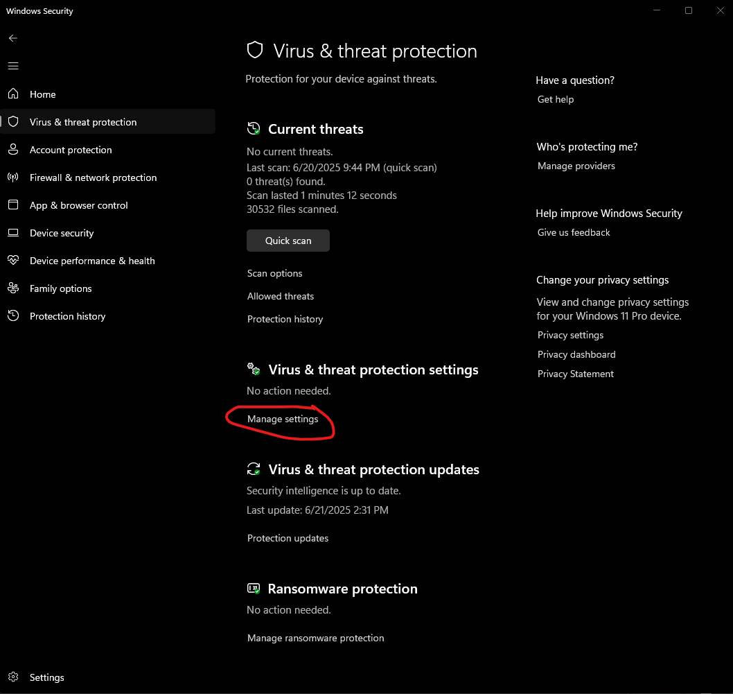 Manage Settings